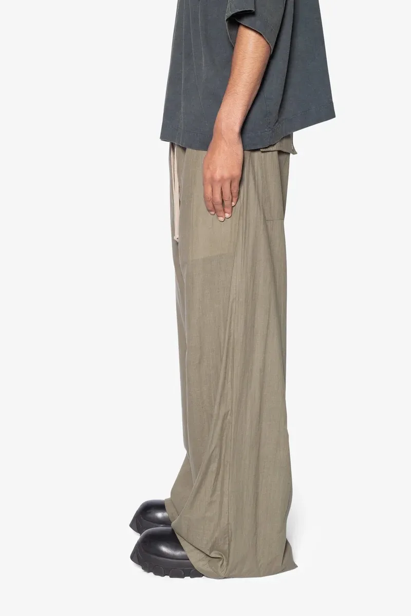 KHAKI ELASTIC WAIST WIDE LEG PANTS