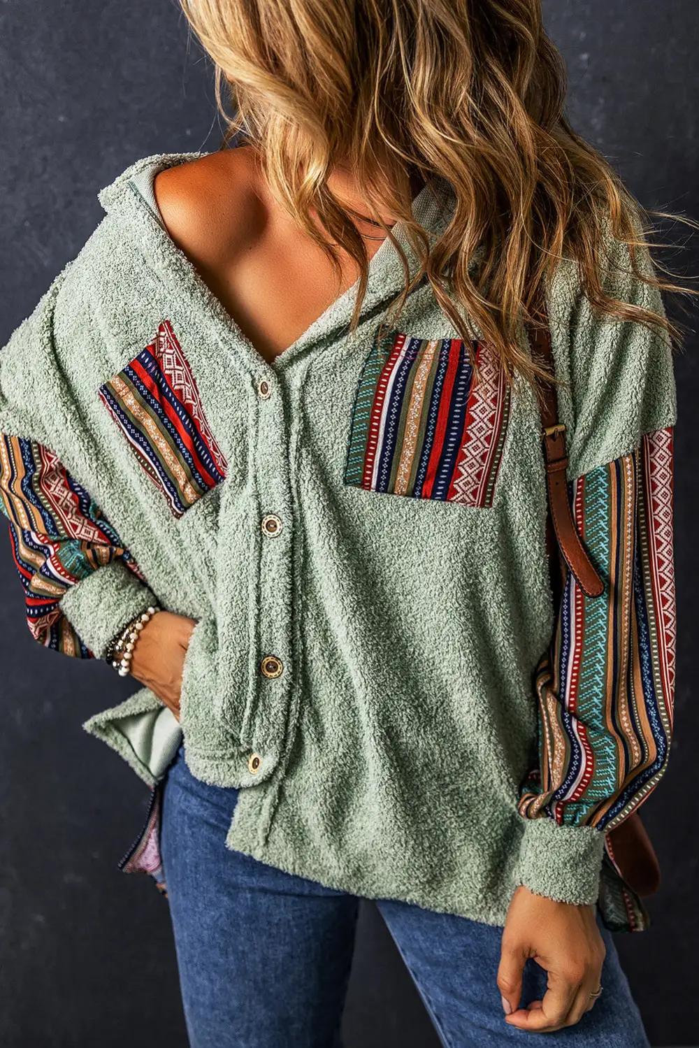 Fleece Button Front Hooded Jacket