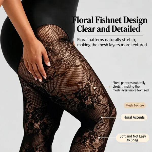Shaping, Tummy Control, Butt Lifting, Floral Mesh Tights