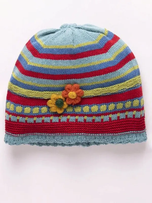 Women Red Casual Vintage Floral Knitted Hats