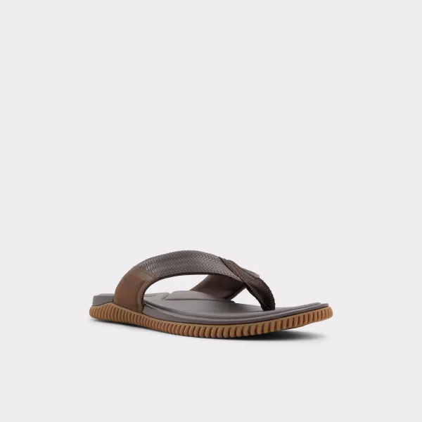 Other Brown Synthetic Leather Embossed Flat Slides