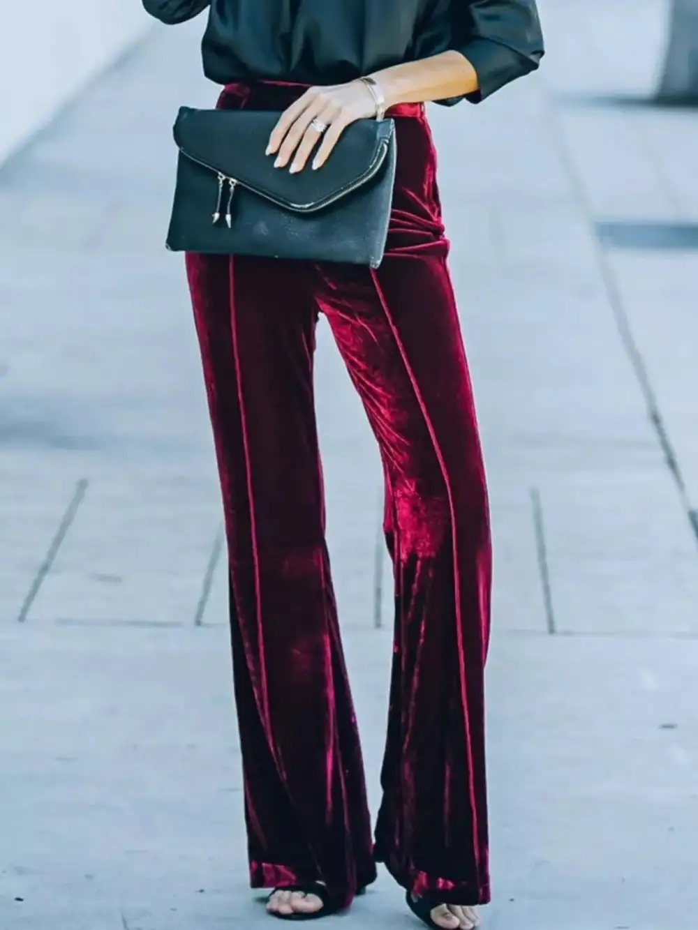 High Waisted Wide Leg Velvet Pants
