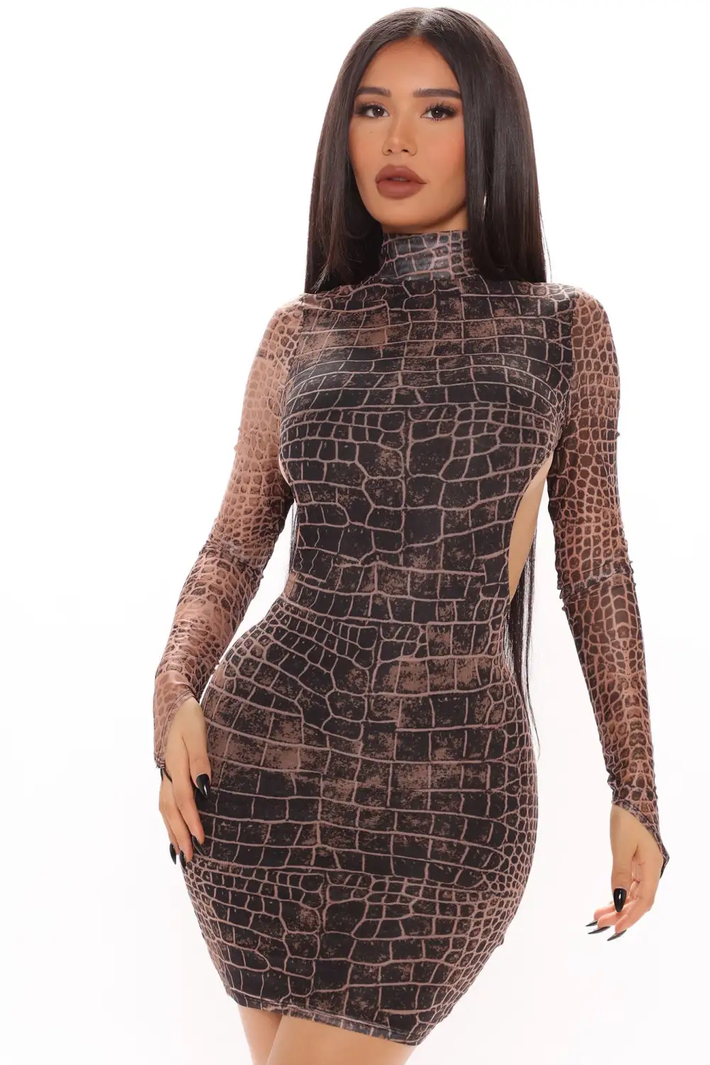Mel Mesh Mini Dress - Brown/combo