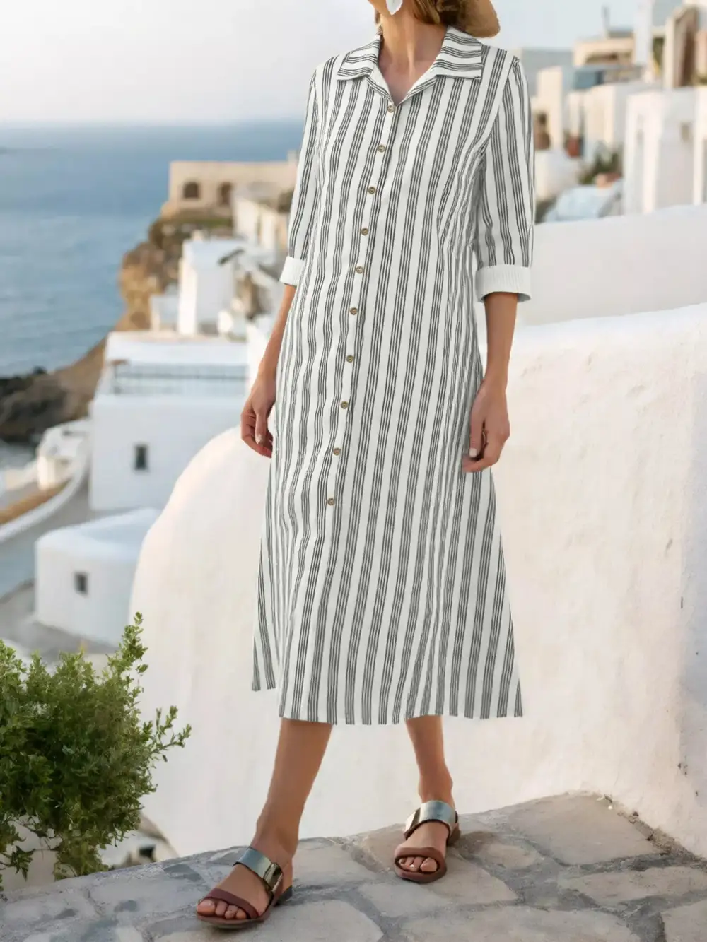 Plus Size Button Front Midi Dress