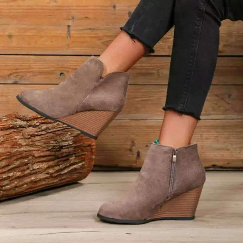 Refined Round Toe Wedge Ankle Boots