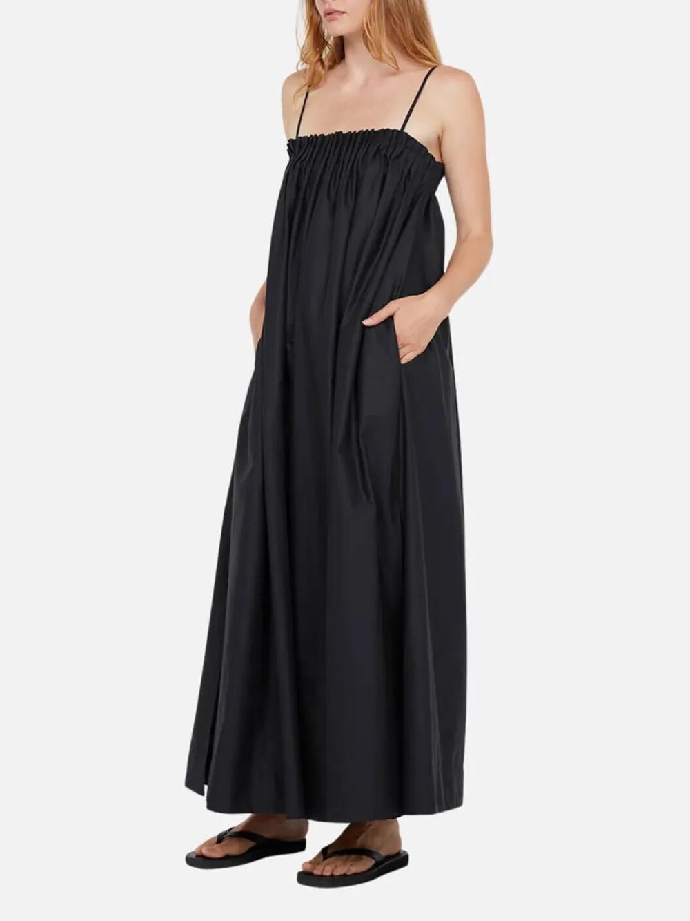 Ruched Spaghetti Strap Dress with Pockets