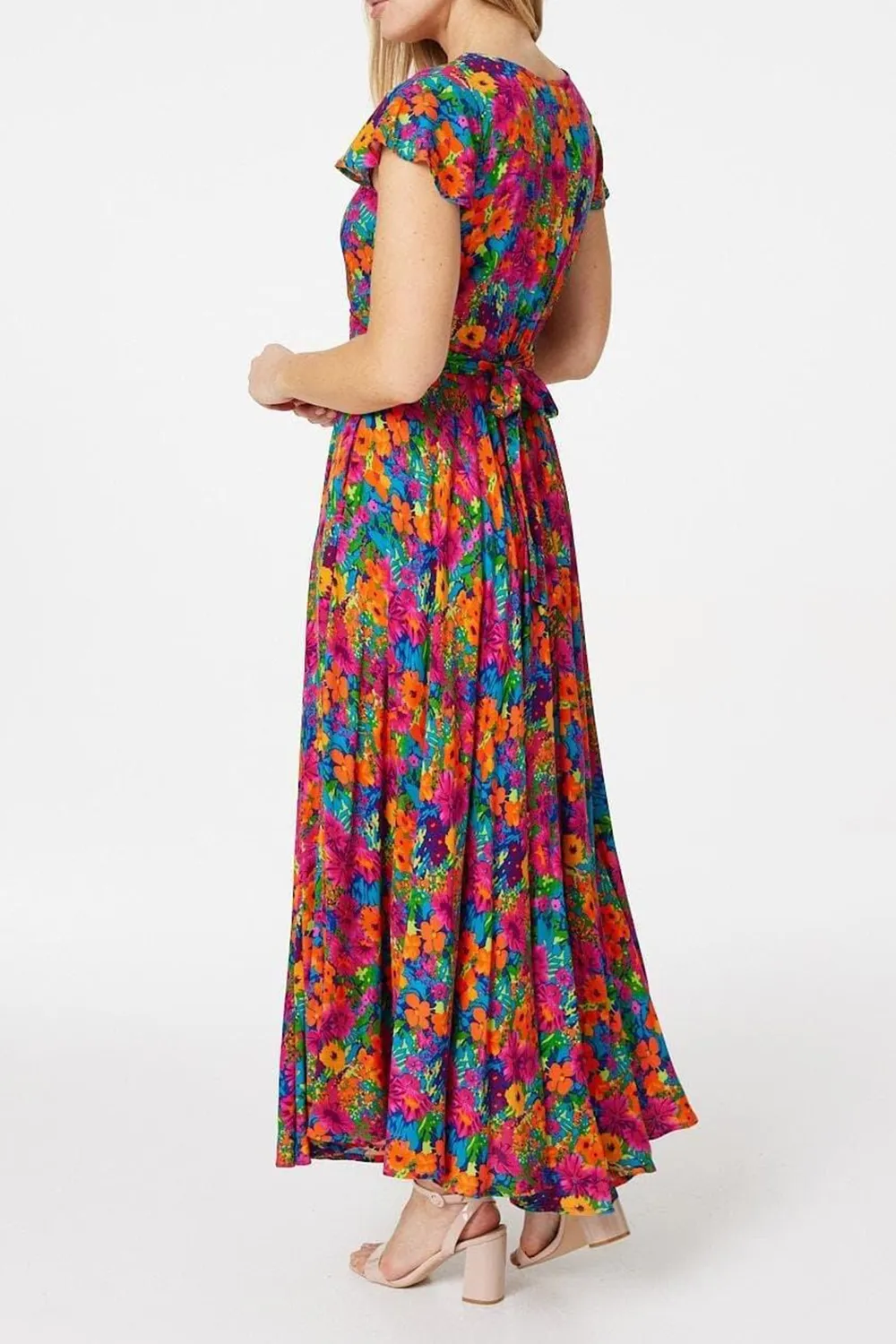 Colorful Floral Print Fitted Dress
