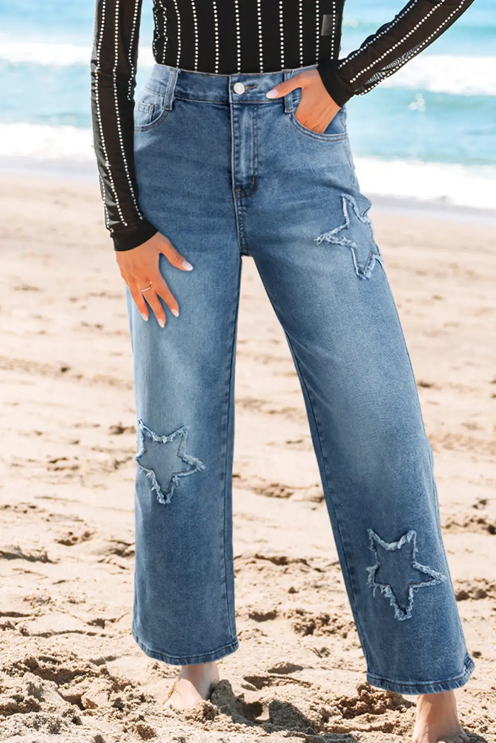 Wide Leg High Waist Cropped Stone Jeans