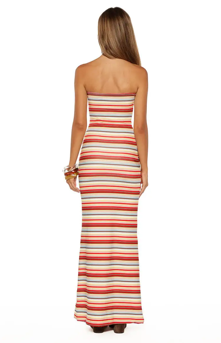 Stripe Strapless Maxi Dress