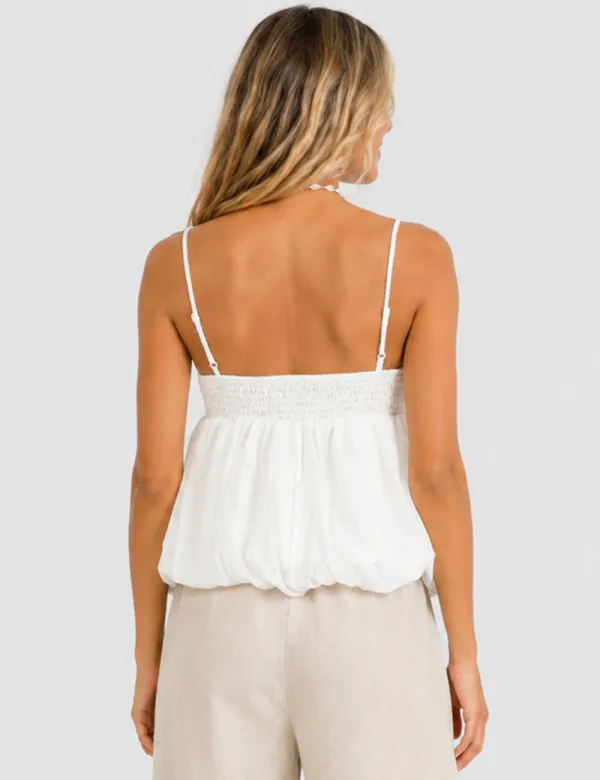 Bubble Hem Solid Color V Neck Cami Top