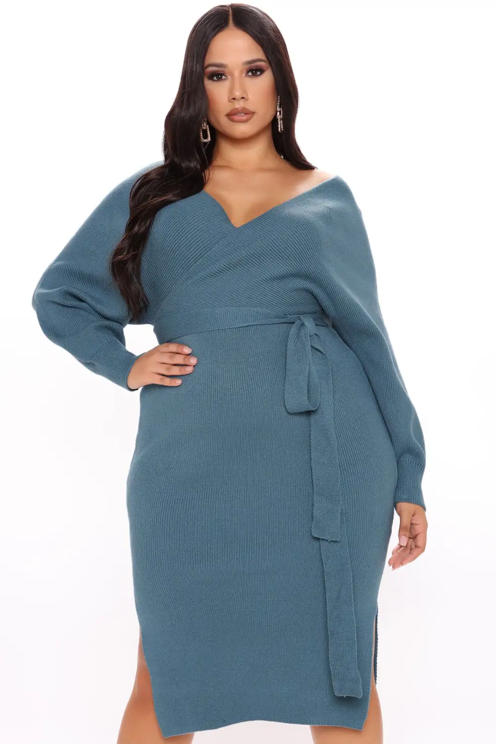Mona Sweater Midi Dress - Dusty Blue