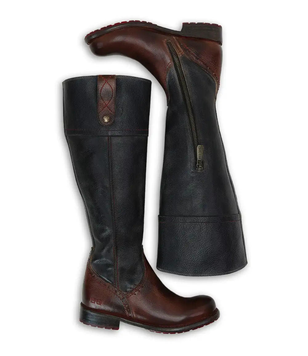 Women's Wide Calf Equestrian Lug Sole Leather Knee High Boots