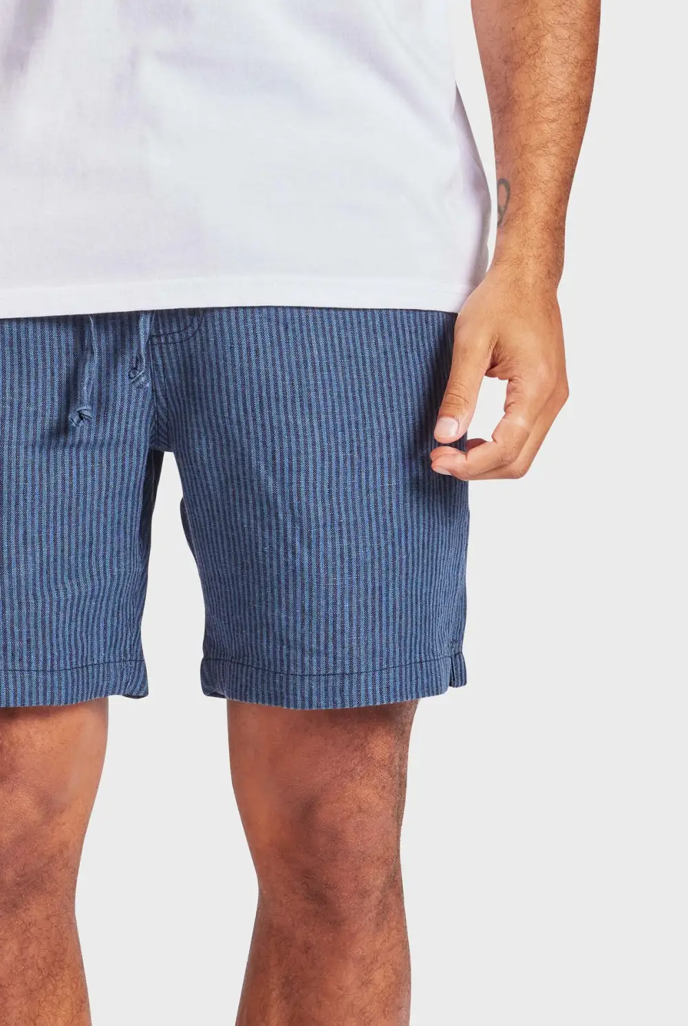 Stripe Riviera Linen Short- Smoke pine