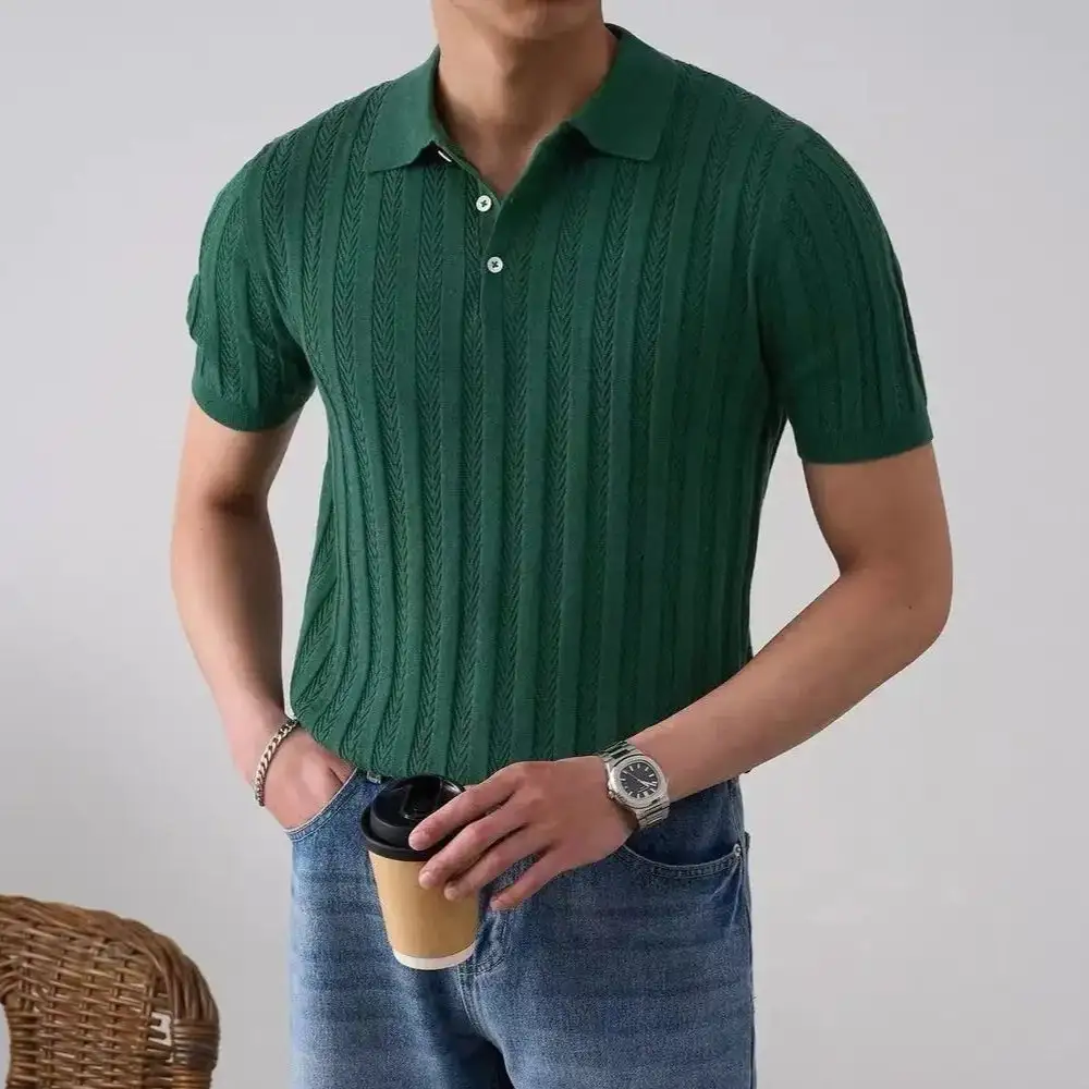 Ribbed Collar Knit Polo