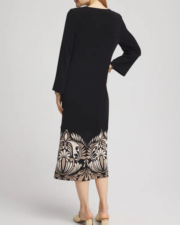 Long Sleeve Embroidered Hem Midi Dress