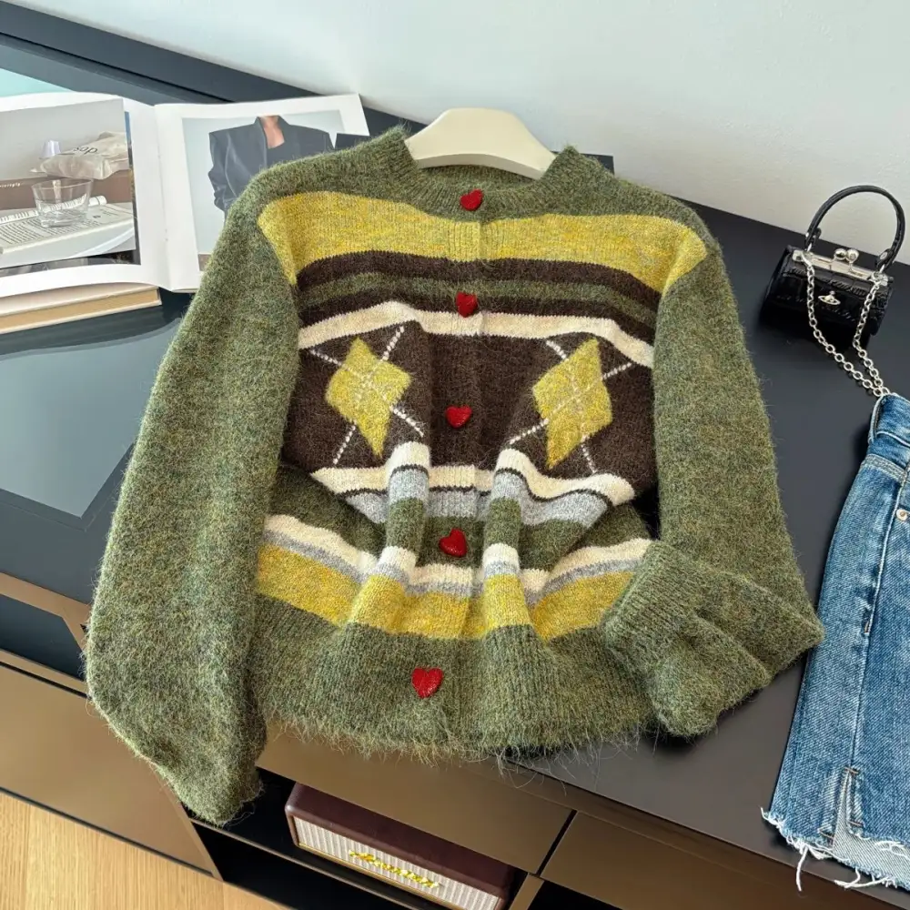 Vibrant Contrast Striped Winter Cardigan