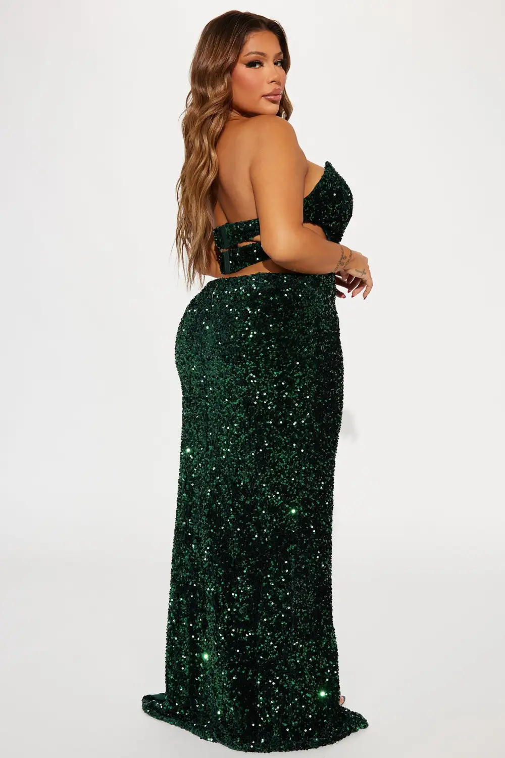 Pop The Bottle Sequin Maxi Dress - Hunter