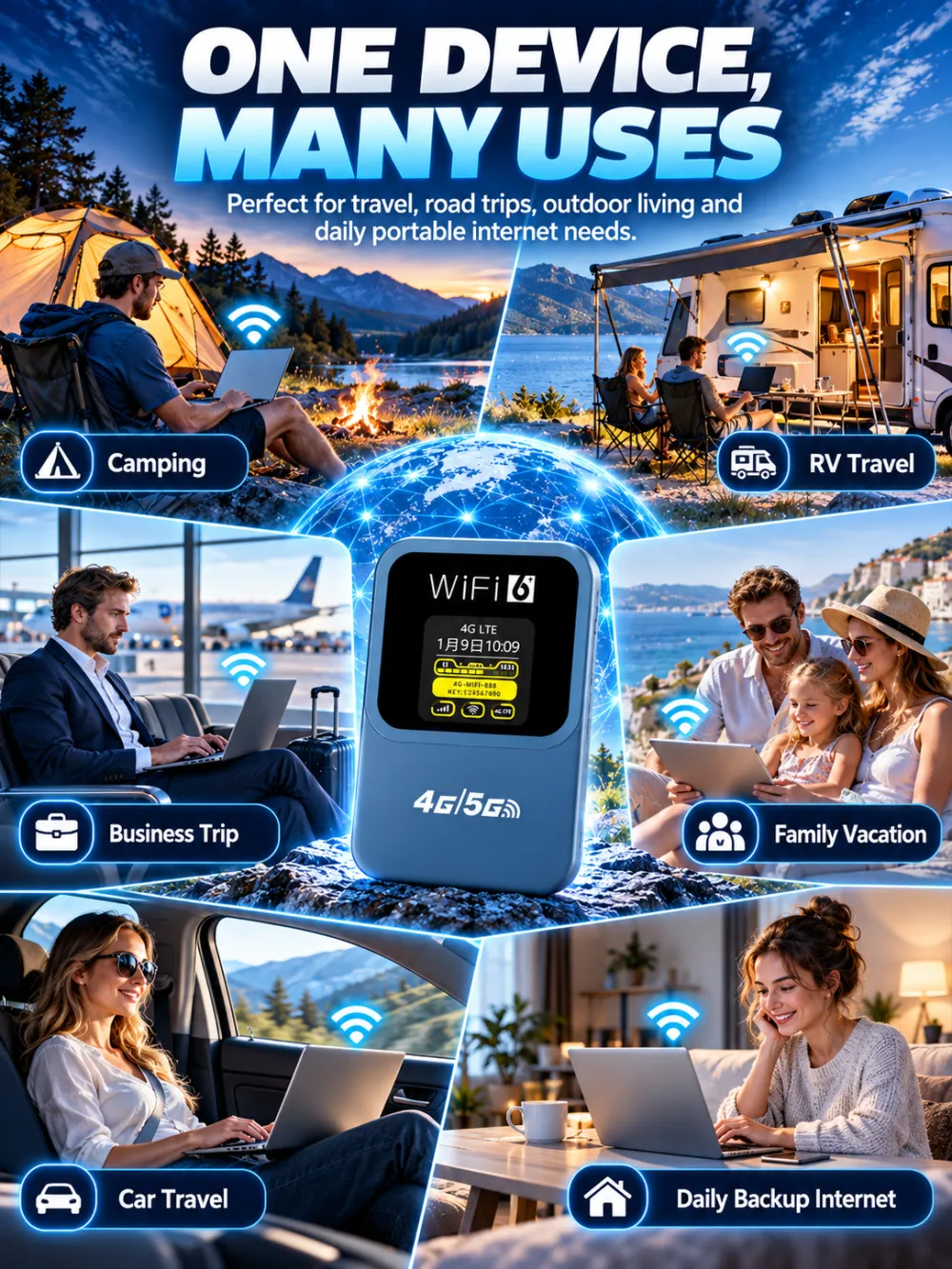 5G/2.4G Portable WiFi Hotspot Device, Multi-Link 150Mbps High Speed, 10 Devices, No SIM Card Required, Pocket Hotspot for Camping, RV, and Travel, Portable Internet Hotspot