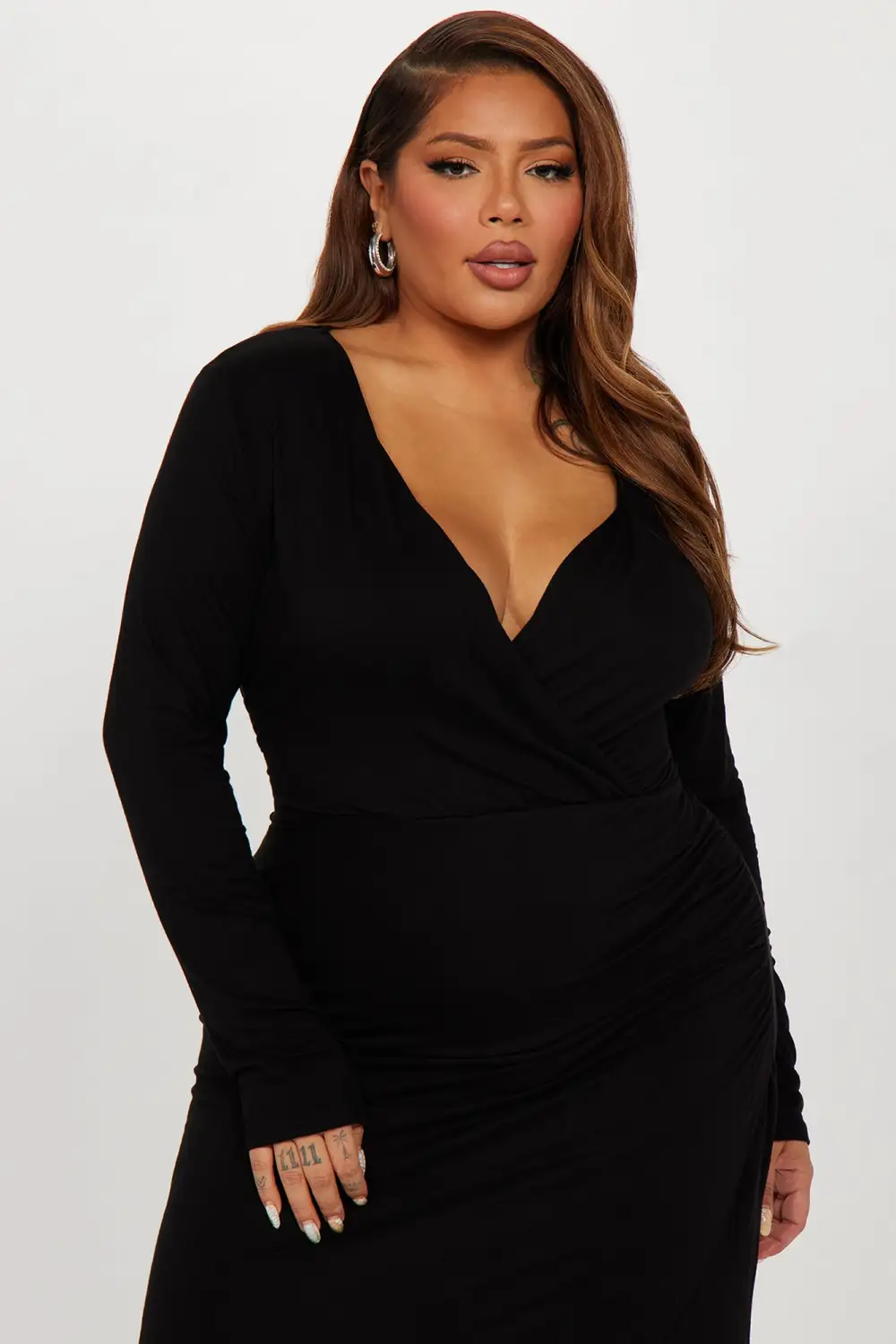 Claire Ruched Midi Dress - Black