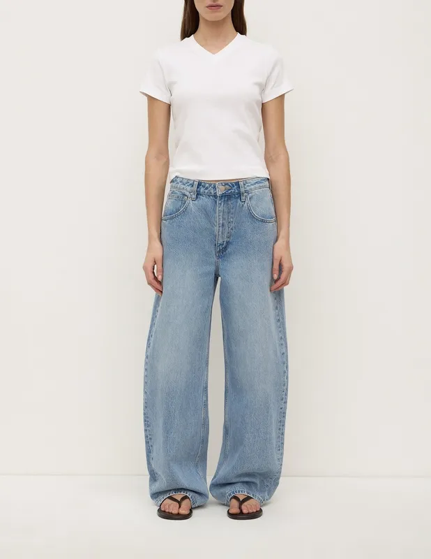 Indigo Fade Mid-Rise Curved-Leg Jeans