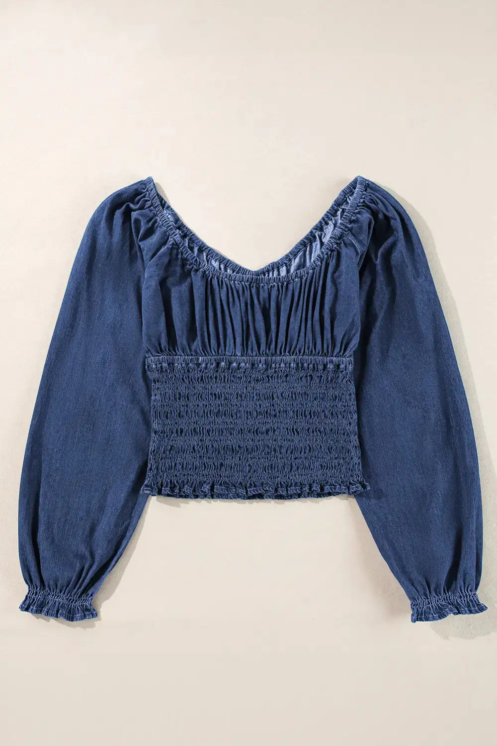 Ruffled Smocked V-Neck Blouse