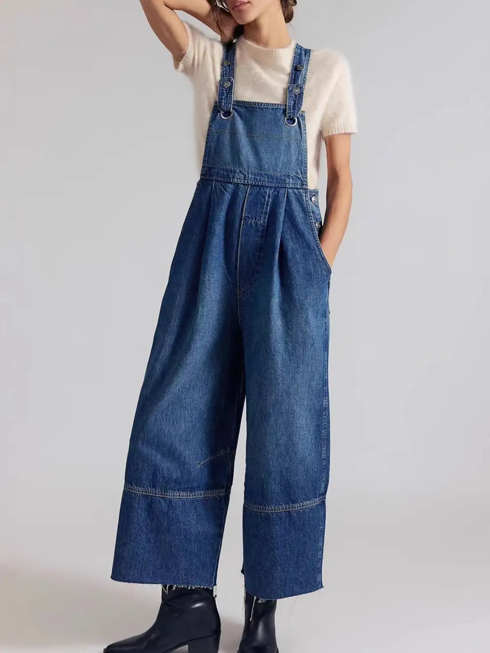 Classic Denim Wide Leg Overalls