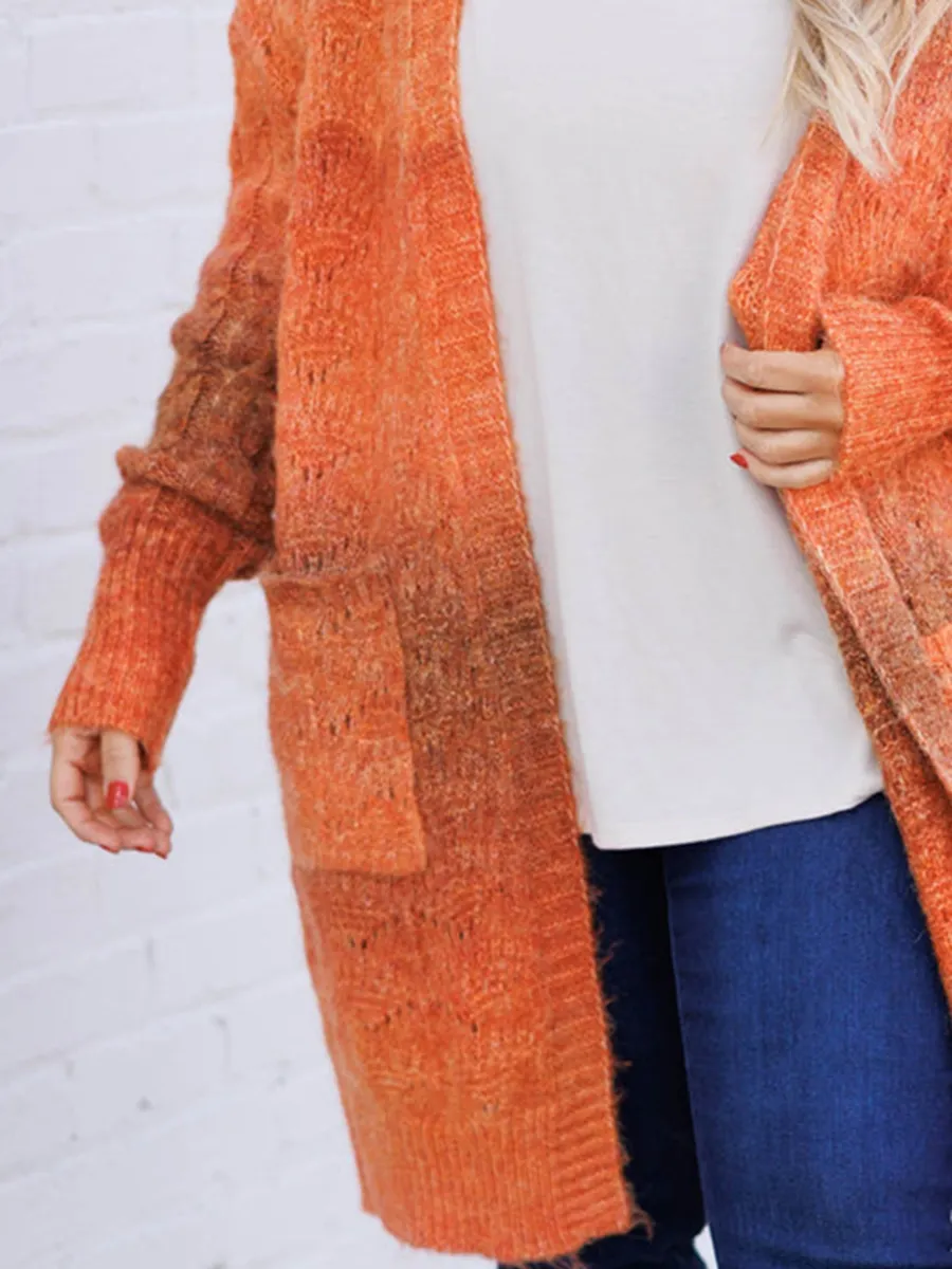 Orange Gradient Knitted Cardigan