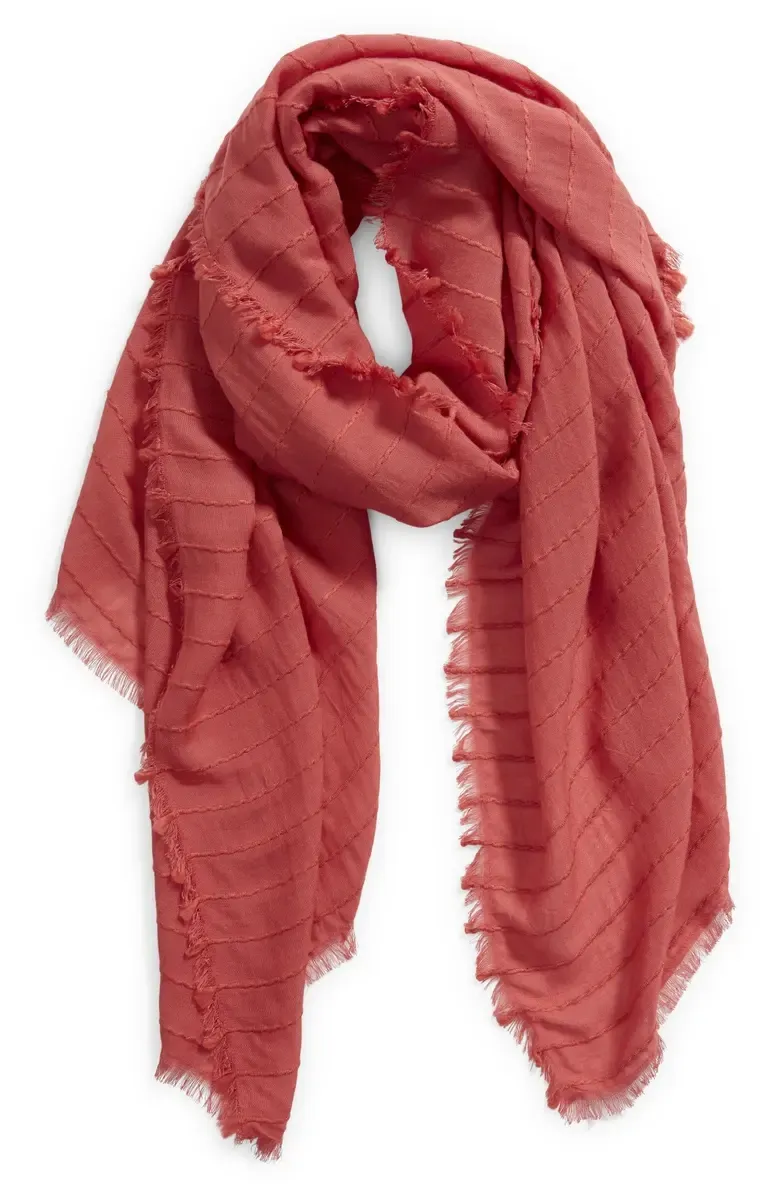 Textured Stripe Fringe Trim Scarf