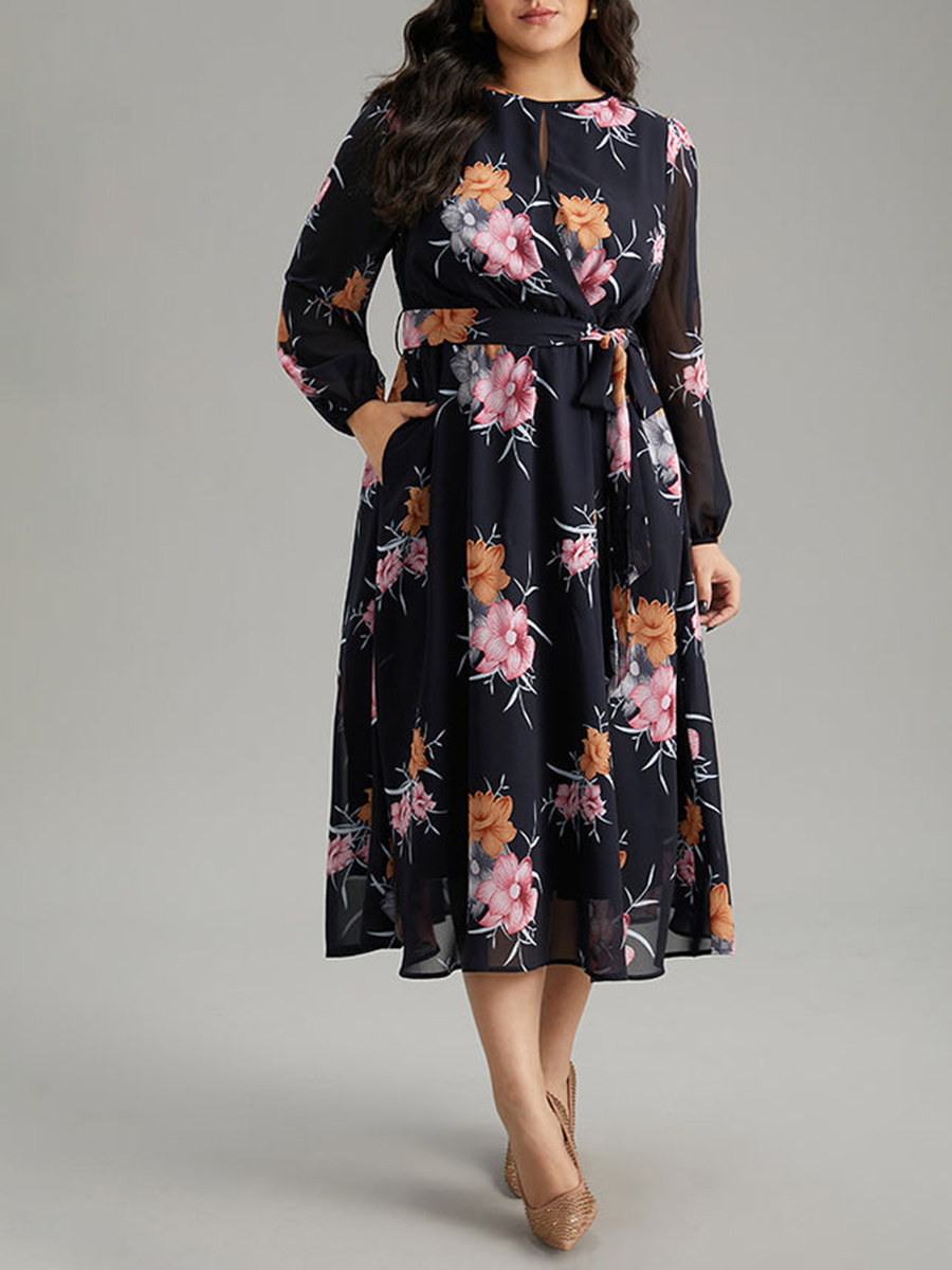 Elegant senior floral waist dress MIDI skirt