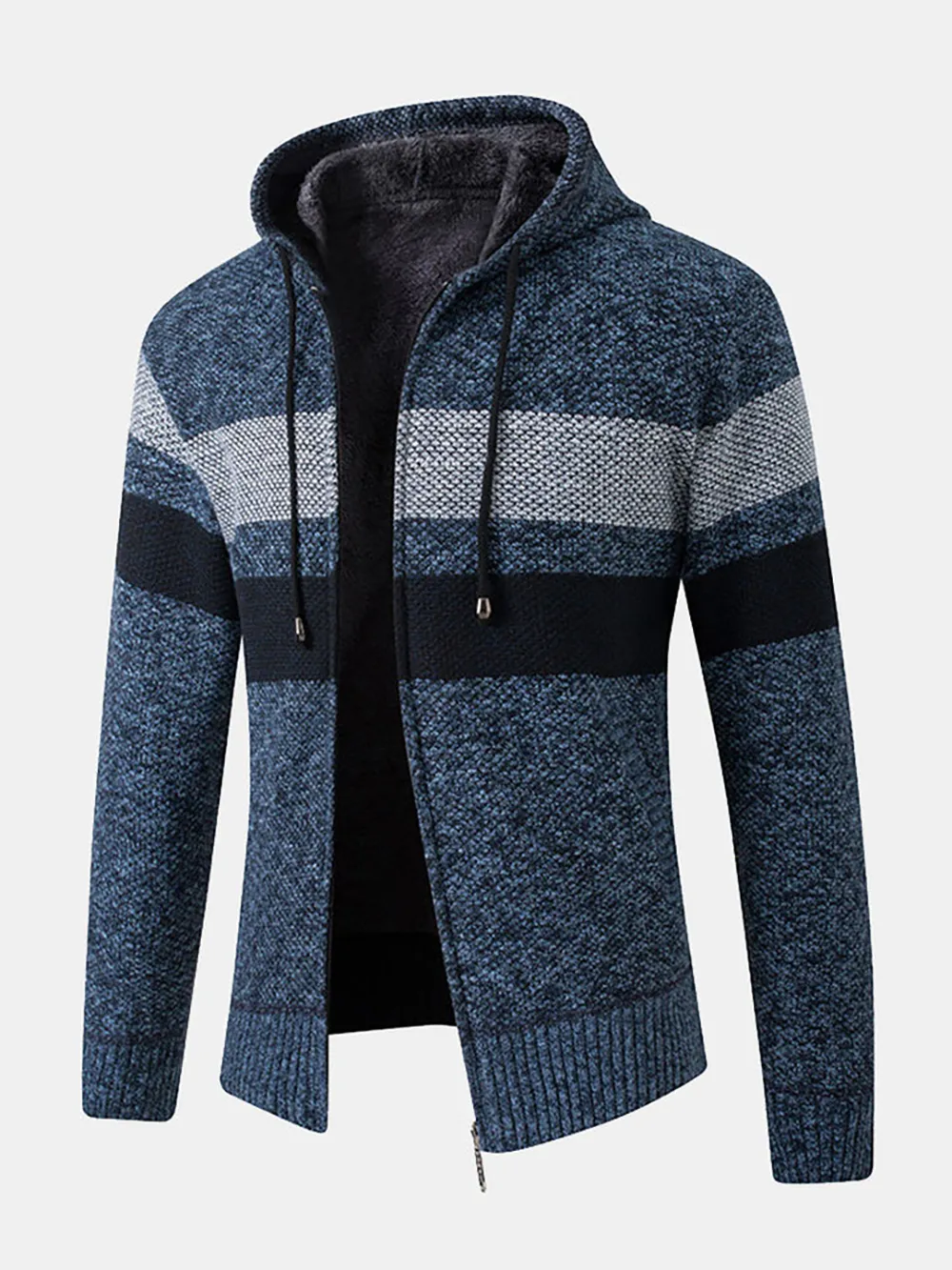 Striped Zip Up Hooded Cardigan