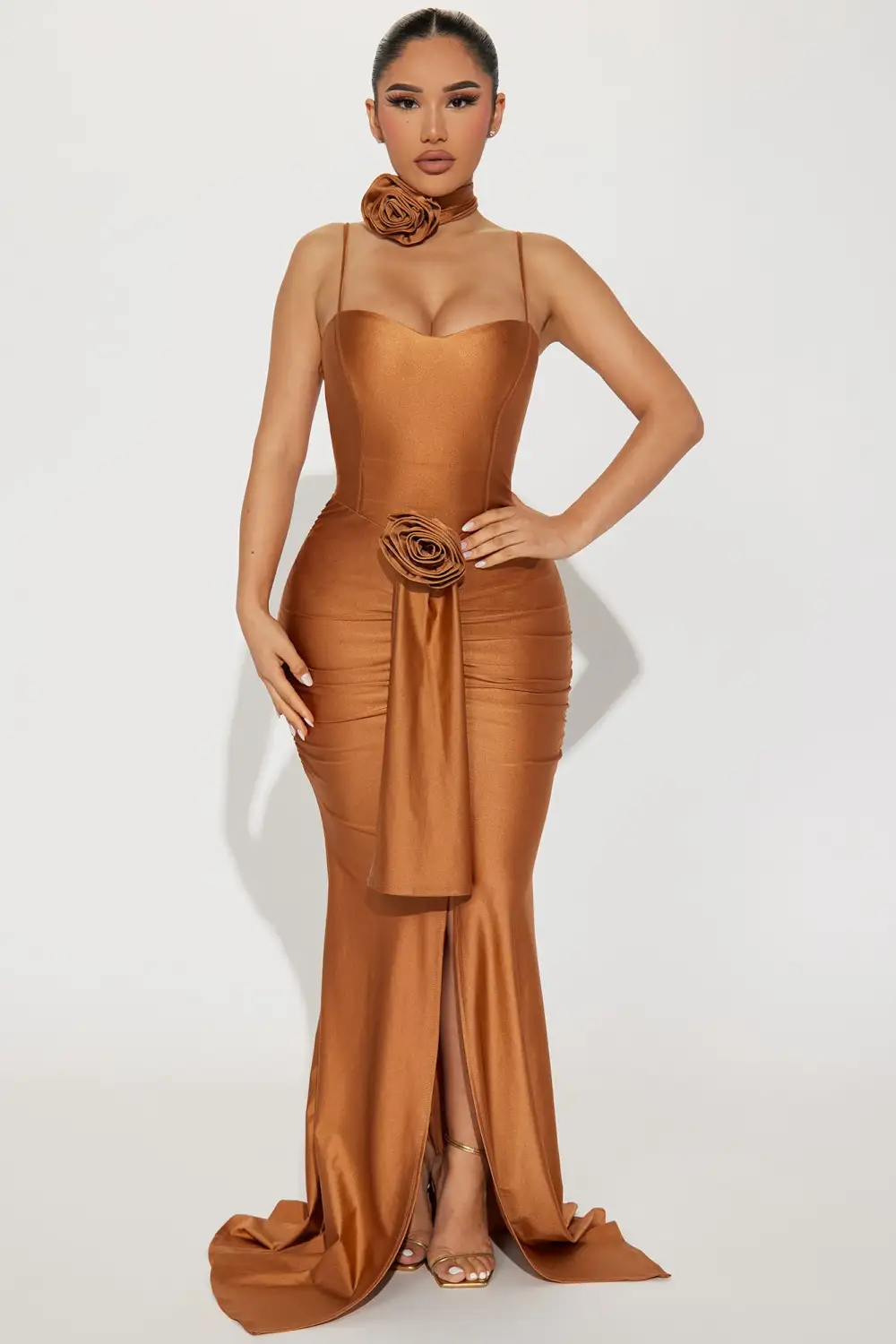 Claire Ruched Maxi Dress - Mocha