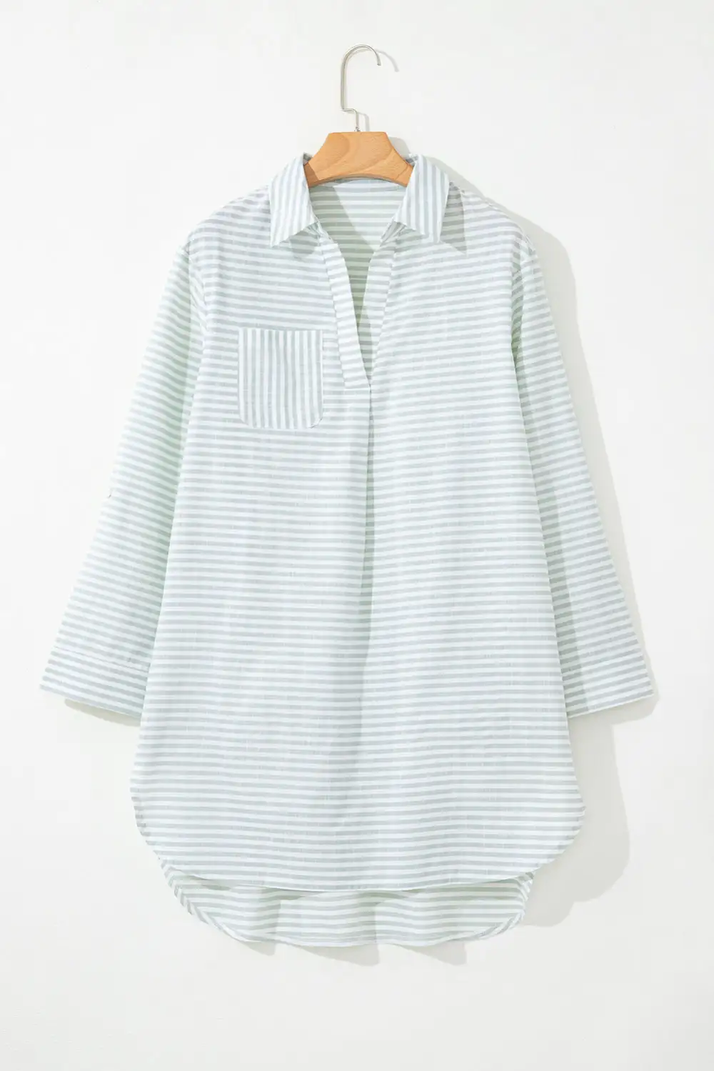 Stripe Collared Neck Pocket Swim Cover Up