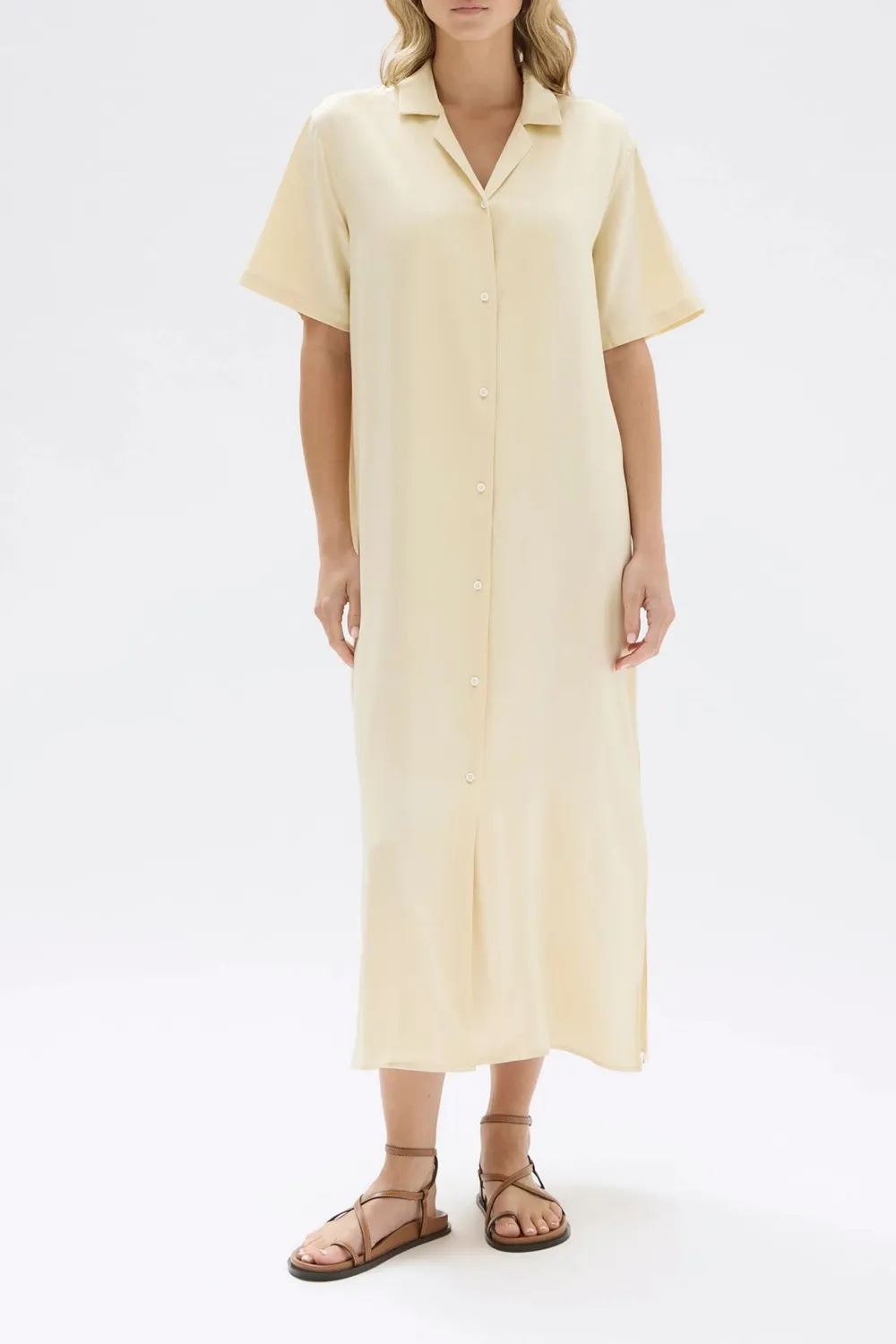 Box Pleated Silk Shirt Dress
