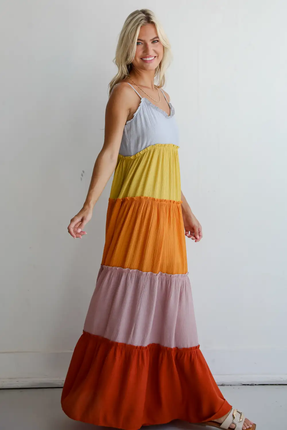 Compelling Aesthetic Color Block Maxi Dress