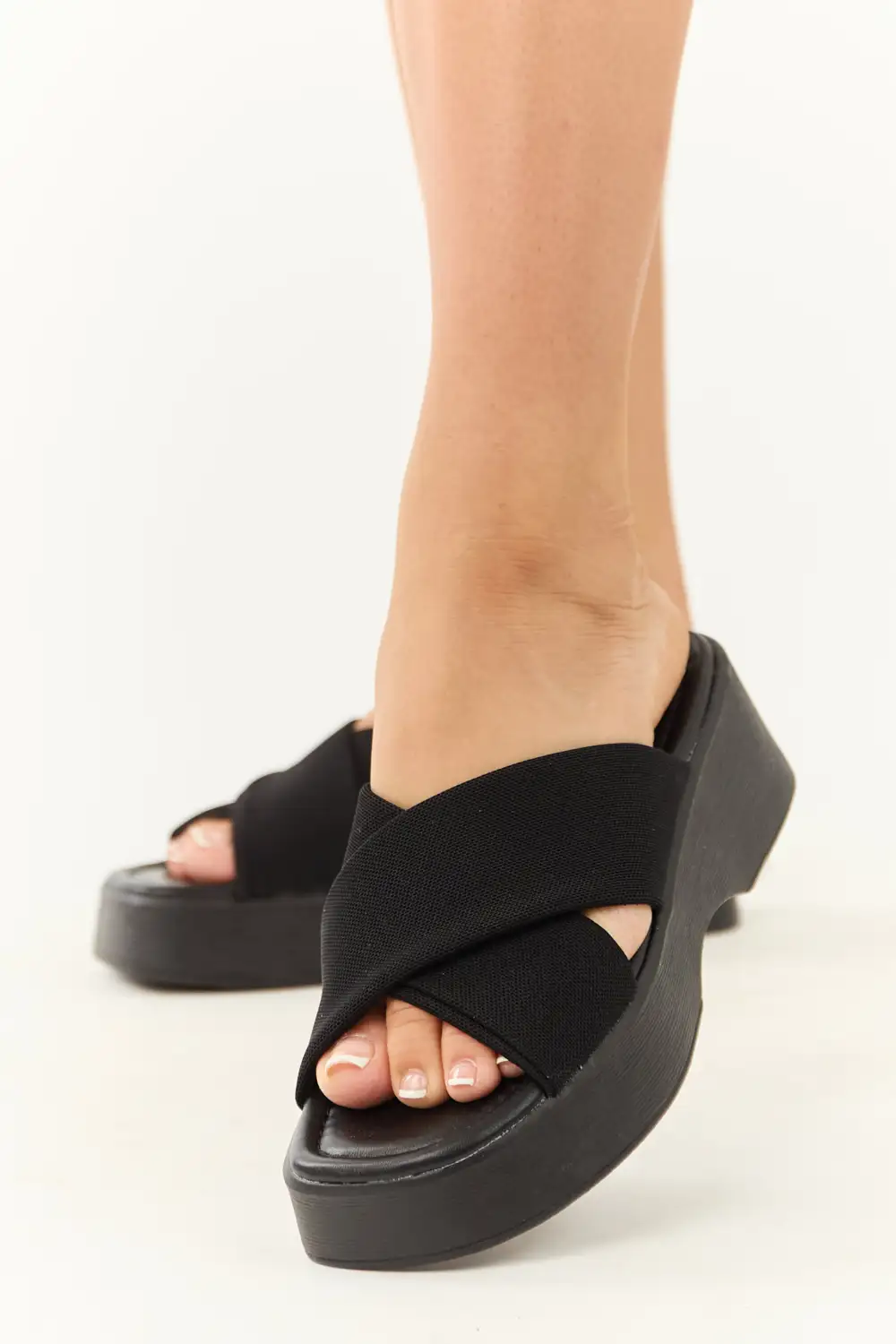 Cross Strap Slip-On Open Toe Platforms
