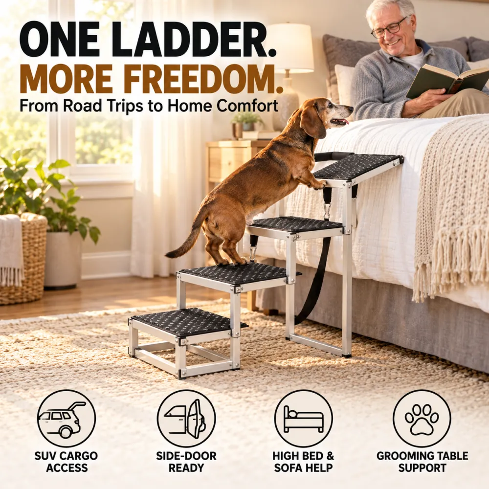 Foldable Pet Ramp—Dog Ladder—Outdoor Car Dog Stairs for SUV Sedan