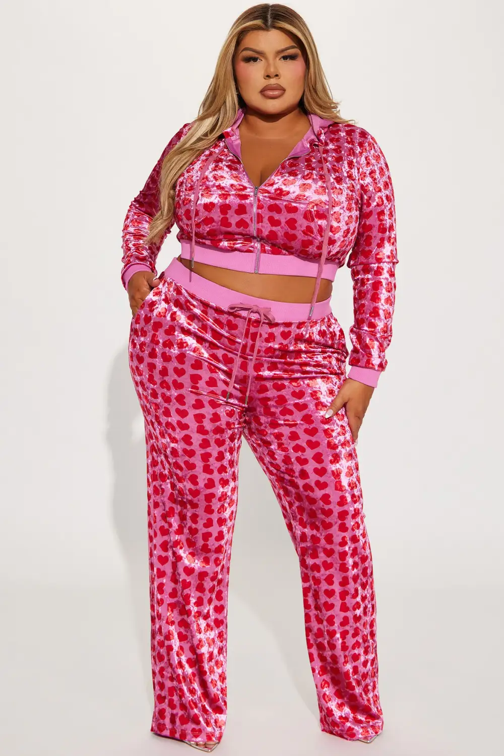 Valentine Crush Velvet Pant Set - Pink/combo