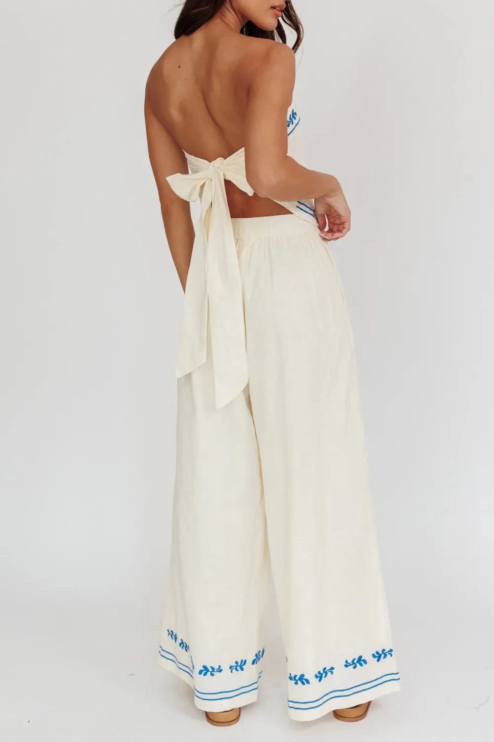 Art Print Embroidered Wide-Leg Track Pants