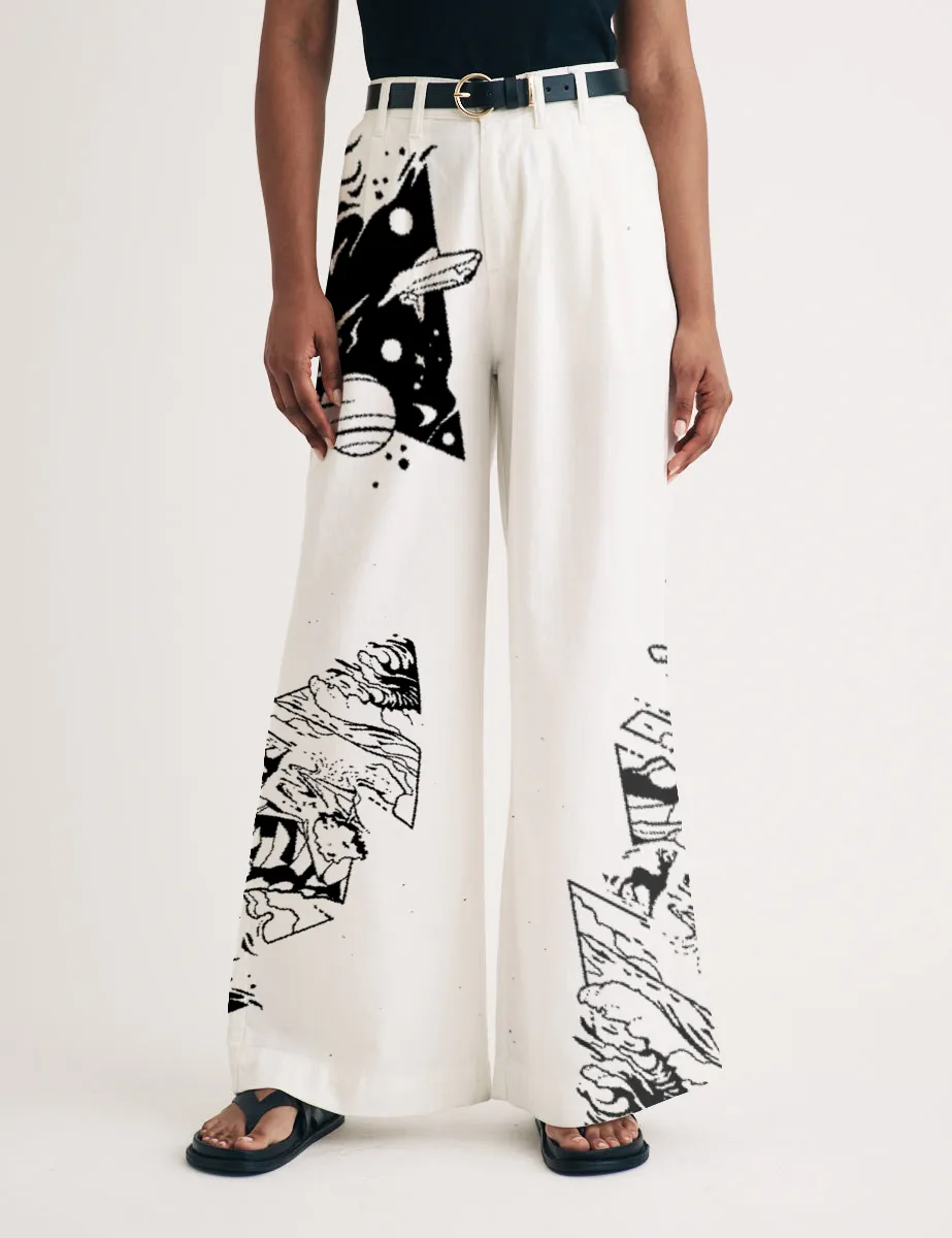 White Double Pleated Wide Leg Ava Trousers