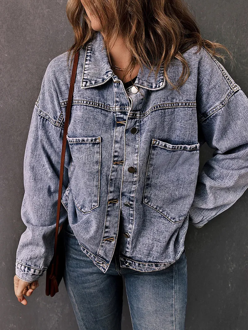 casual solid color buttoned short jacket