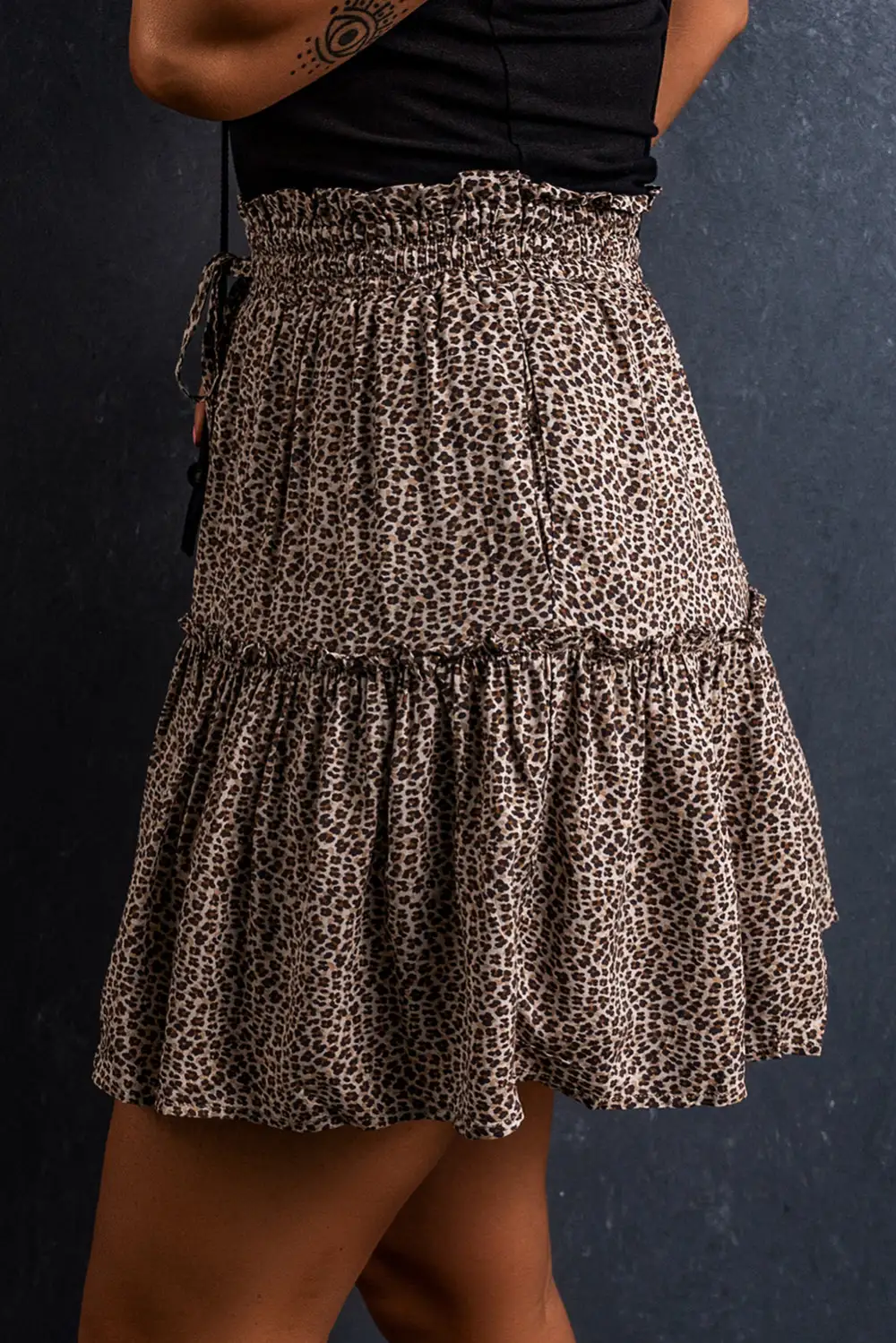 Drawstring Leopard Frilly Skirt