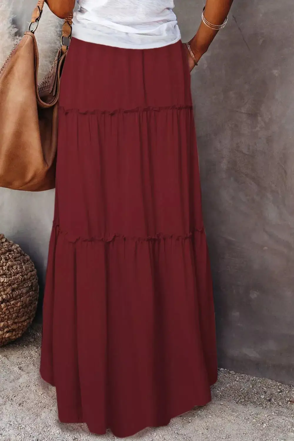 Tiered Drawstring Maxi Skirt