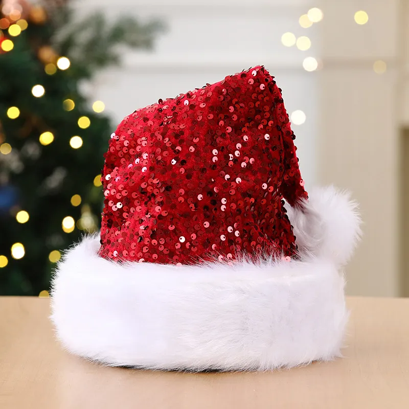 Christmas decorative hat, double-layered sequined hat, Shanghai-style beanie, extra thick long beanie, 32*45CM