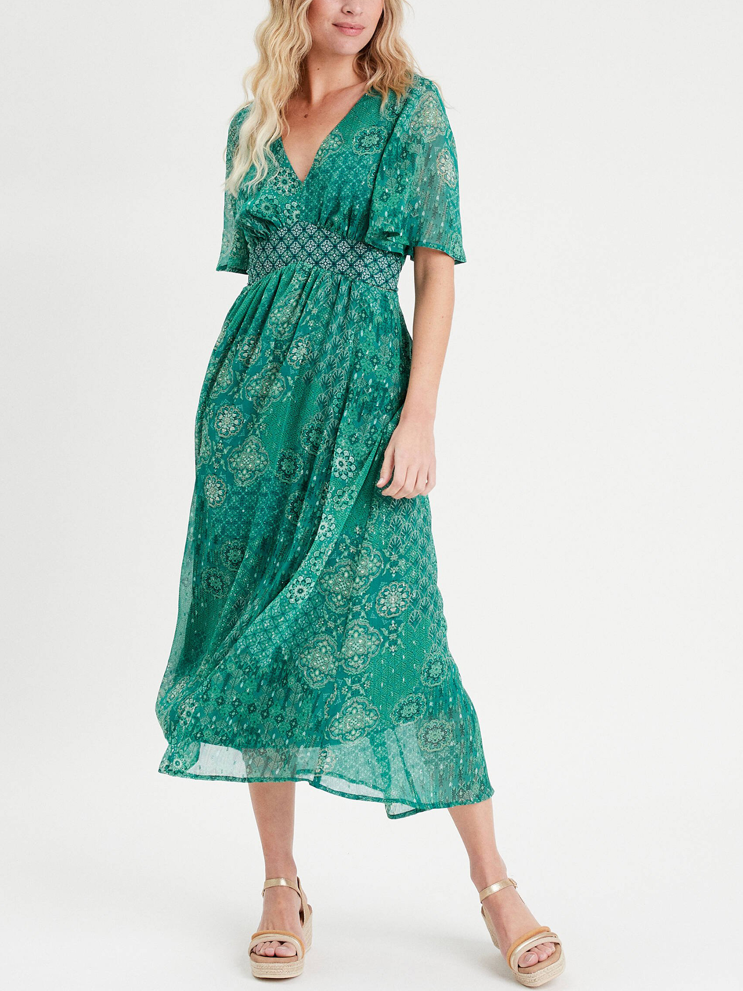 Robe longue évasée vert femme