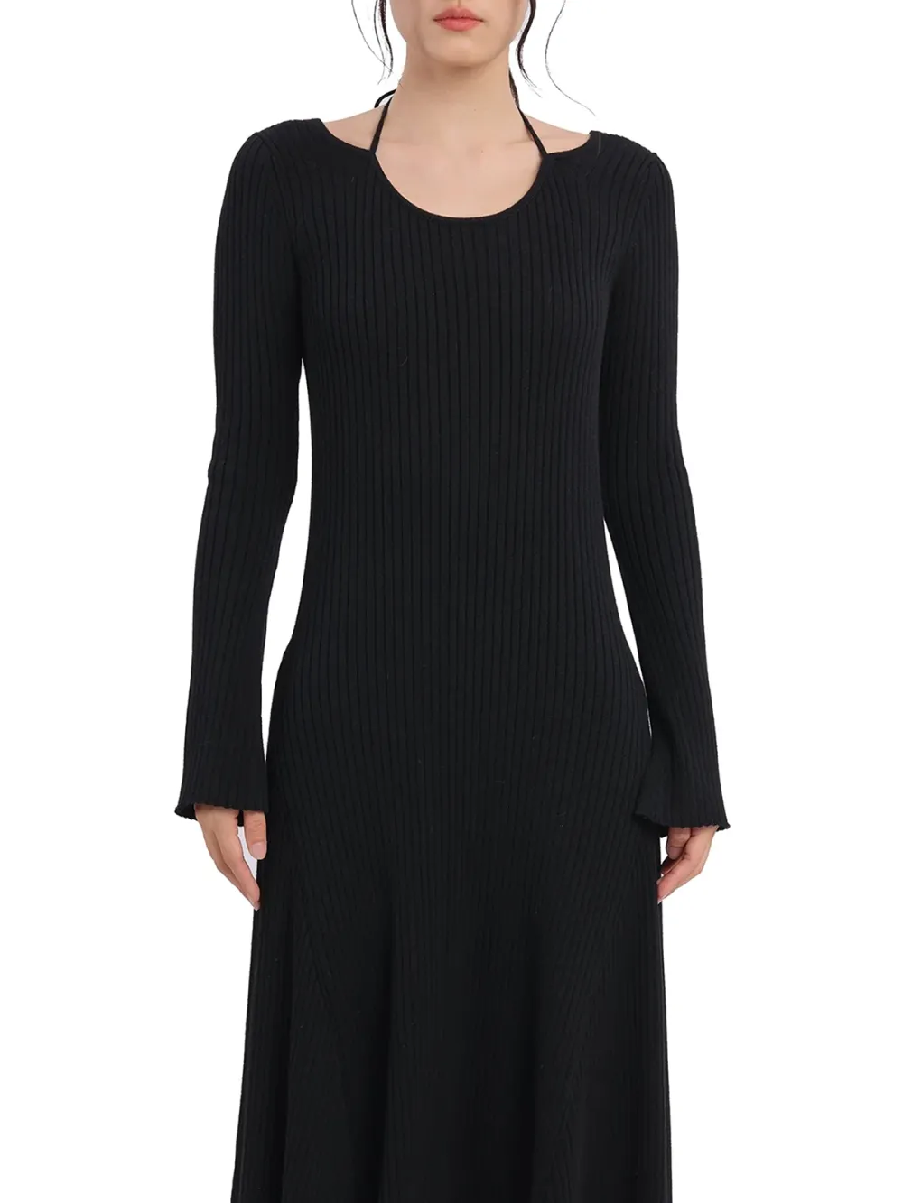 Asymmetric Hem Ribbed Sweater Dress