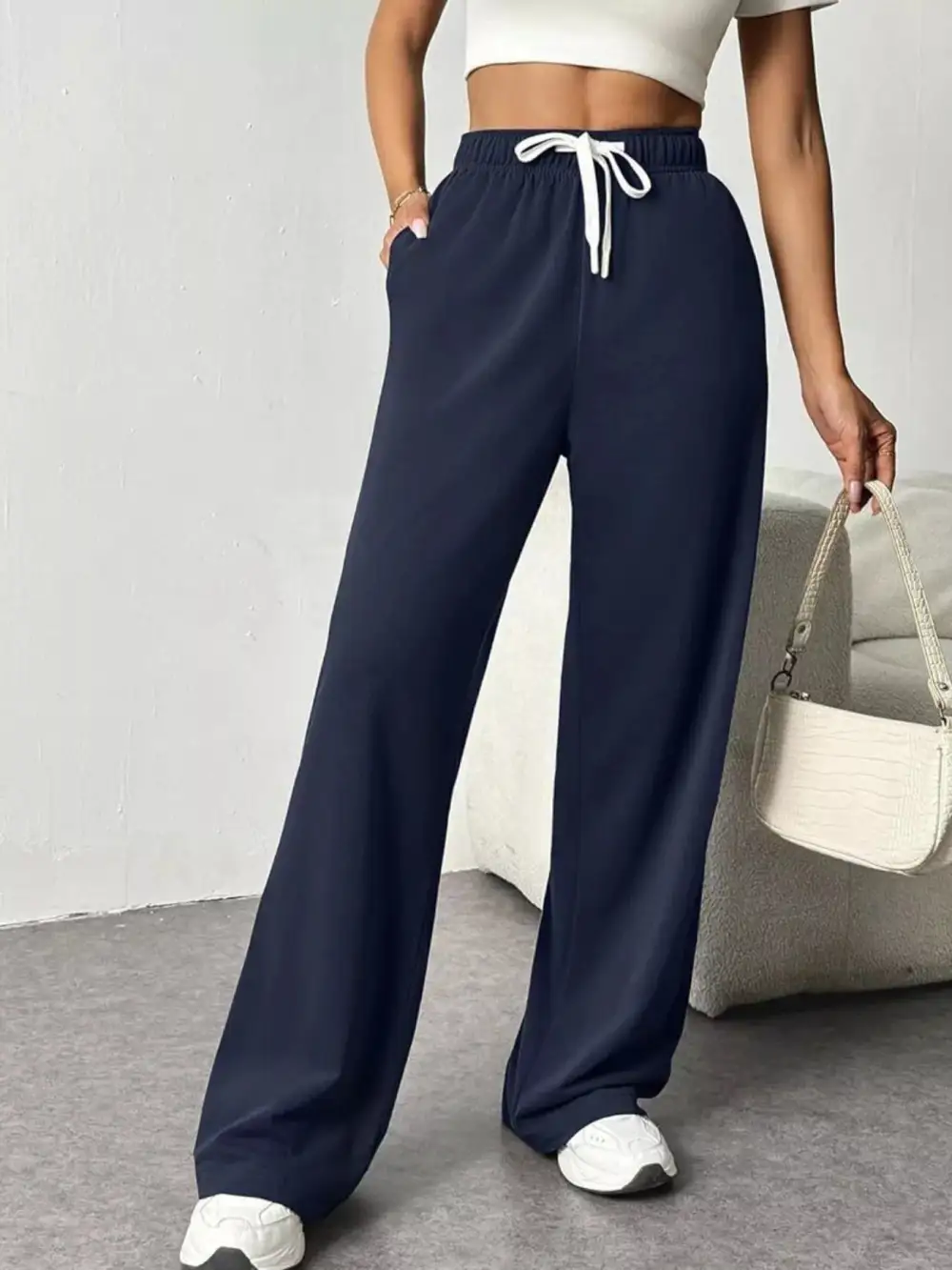 Soft Drawstring Wide Leg Pants