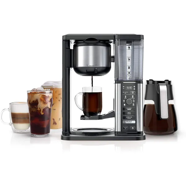 CM401 Specialty 10-Cup Coffee Maker, with 4 Brew Styles for Ground Coffee, Built-in Water Reservoir, Fold-Away Frother & Glass Carafe, Black