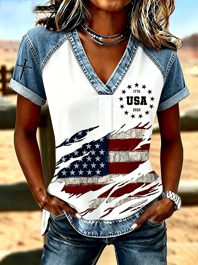 Women'S Flag Printed Casual Top