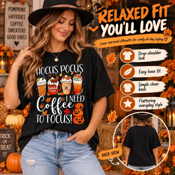 Halloween Milk Tea Print Round Neck Short Sleeve T-Shirt