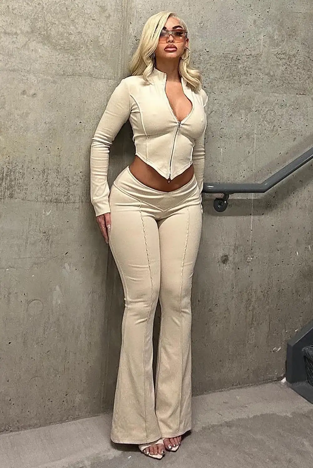 Getting Too Low Pant Set - Beige